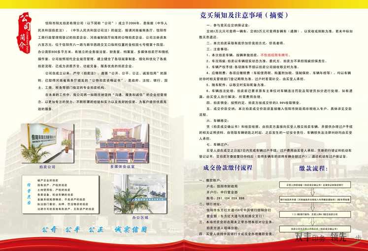 信陽(yáng)市陽(yáng)光拍賣(mài)有限公司公務(wù)車(chē)拍賣(mài)宣傳冊(cè)印刷
